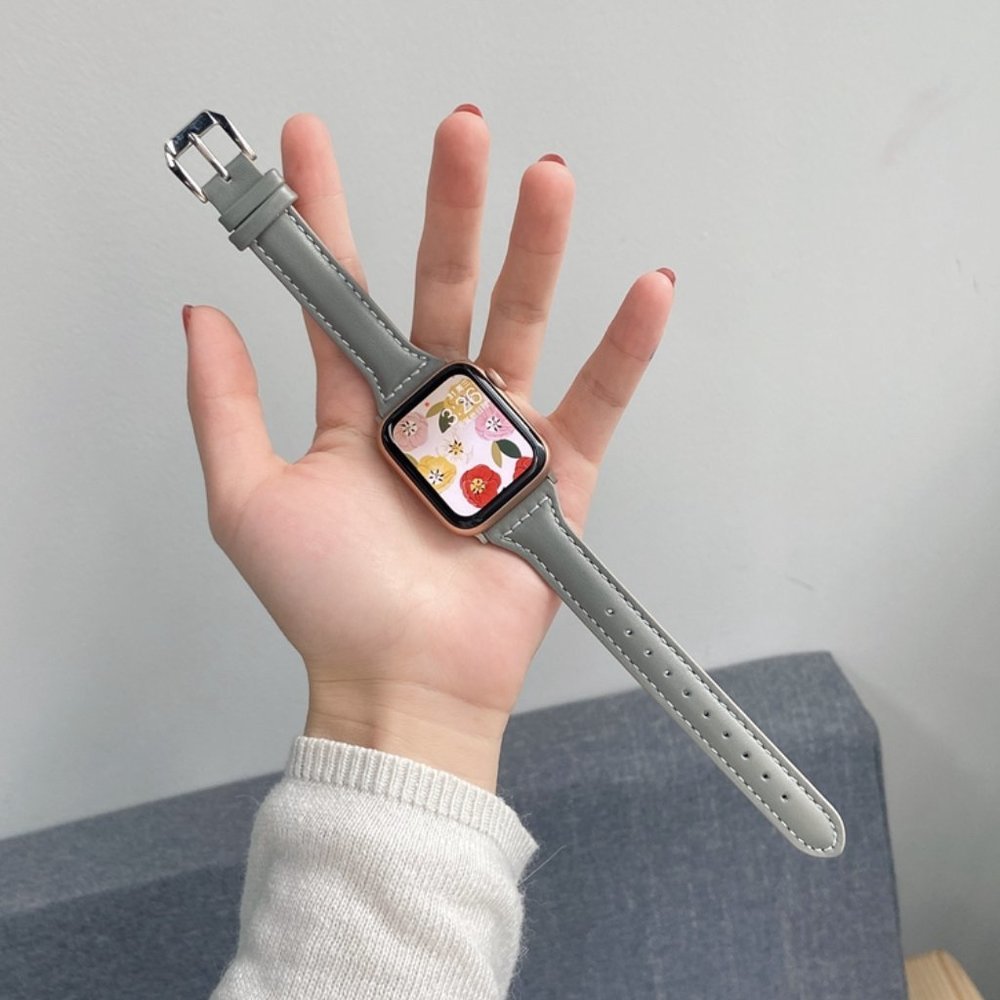 NEW[BAND] Slim GRAY Strap Leather For Apple Watch